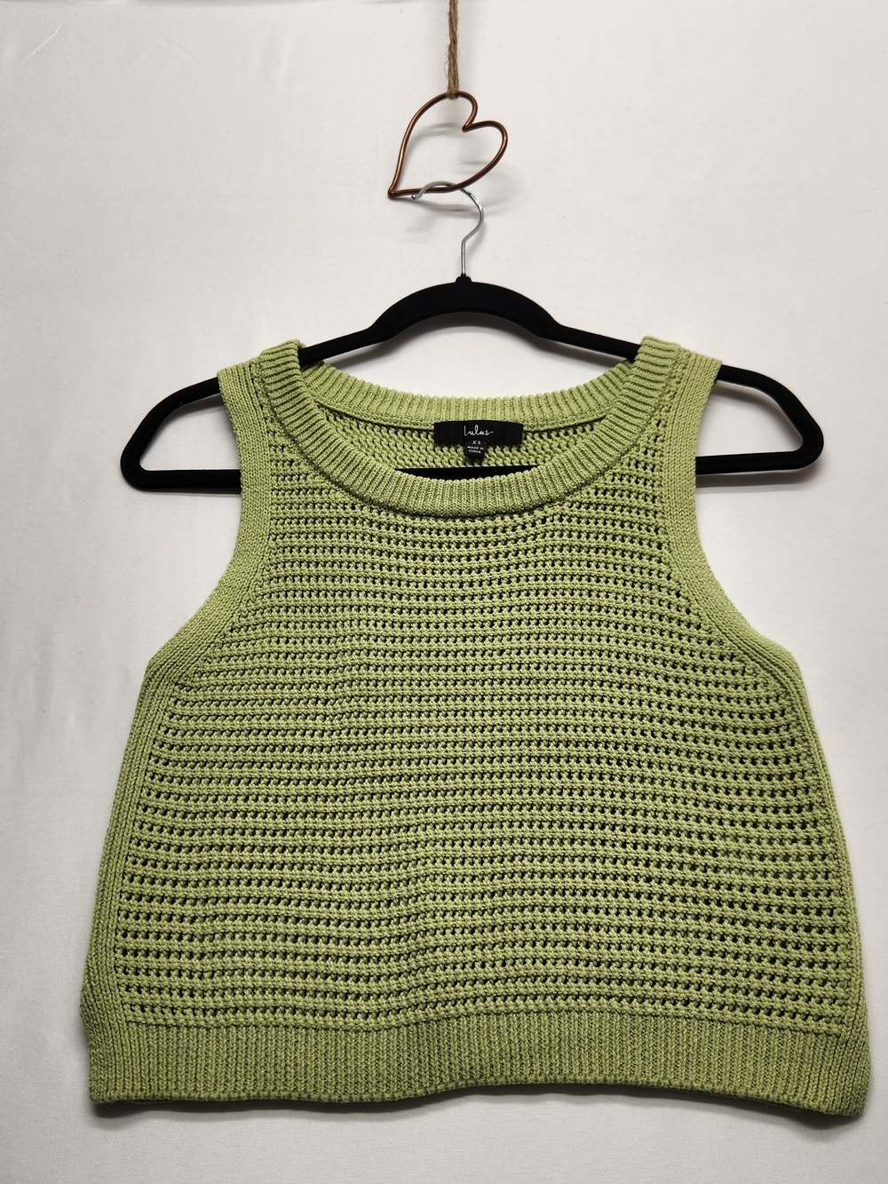 ⭐️Lulus XS Boho Lime Green Crochet Knit Festival Tank Top Cute Crop Top